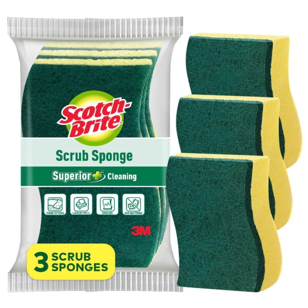 Scotch Brite Scrub Sponge -Pack of 3 for everyday utensil Scotch Brite Scrub Sponge -Pack of 3 for everyday utensil cleaning (Kitchen Scrubber with Sponge)