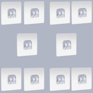 Seamless Adhesive Wall Mount Holder–Transparent Heavy Duty Sticky Hooks for Kitchen, Bathroom, Living Room & Office–Damage-Free Organizer for Racks, Shelves, Towel Bars & Accessories-Pack of 10