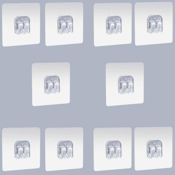 Seamless Adhesive Wall Mount Holder–Transparent Heavy Duty Sticky Hooks for Kitchen, Bathroom, Living Room & Office–Damage-Free Organizer for Racks, Shelves, Towel Bars & Accessories-Pack of 10