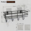 Self Adhesive Bathroom Shelf Without Drill | GI Steel Wall Mounted Bathroom Organizer Rack with Hooks | Rustproof Powder Coated Bathroom Stand (Black)