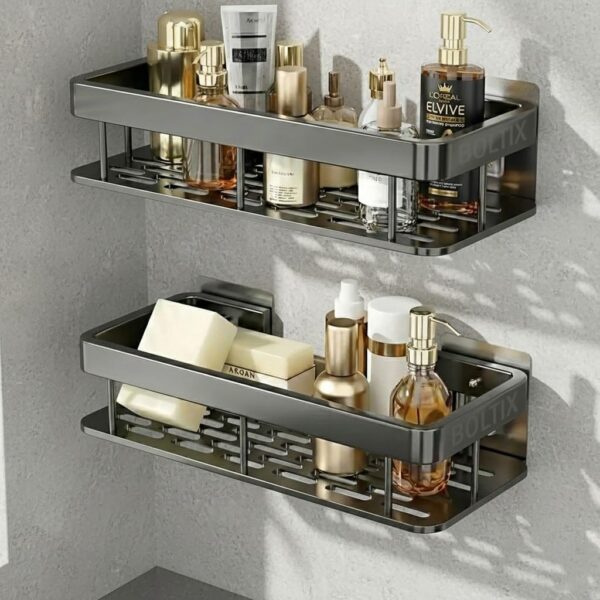 Self Adhesive Bathroom Shelf for Wall, Shelf Organizer Wall Mounted Self Adhesive Bathroom Shelf for Wall, Shelf Organizer Wall Mounted Bathroom Shelves Rack Holder Stand for Bathroom Accessories Organiser Without Drill (Black, Pack of 2)