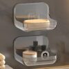 Self-Adhesive Soap Holder for Bathroom | Transparent Plastic Soap Stand with Self-Draining Design | bathroom organiser without drill & Bathroom Organizer Accessories Set (Pack of 2)