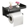 Self Adhesive Toilet Paper Holder with Mobile Stand & Towel Bar – Bathroom Tissue Roll Holder, Wall Mounted Storage Rack, No-Drill Bathroom Accessories (Black, Pack of 1)