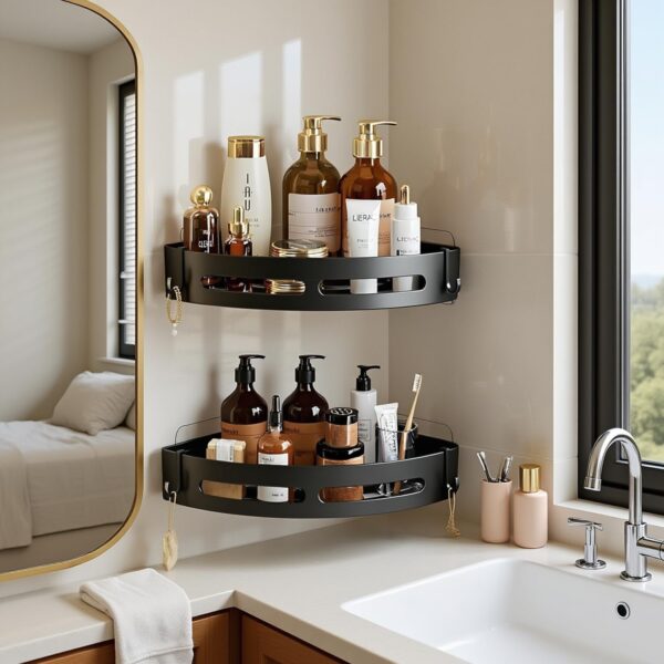 Self-Adhesive-Wall-Mount-Bathroom-Corner-Shelf-Rack-Organizer-–-bathroom-organiser-without-drill-kitchen-organizer-rack-Bathroom-Accessories-Wall-Mounted-Organizer-Shelf2-PcsBlack.jpg Self-Adhesive Wall-Mount Bathroom Corner Shelf Rack Organizer – bathroom organiser without drill kitchen organizer rack & Bathroom Accessories Wall Mounted Organizer Shelf(2 Pcs,Black)