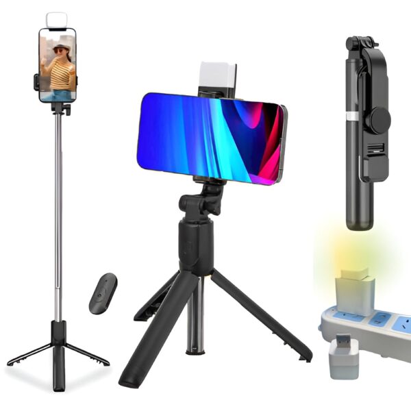 Selfie Stick with Fill Light, All in One Portable Selfie Selfie Stick with Fill Light, All in One Portable Selfie Stick Tripod Phone Holder with Detachable Wireless Remote, Compatible with iPhone 15/14/13/12/11, Android + USB LED Light LAMP