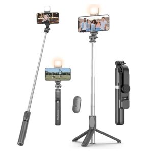 Selfie Stick,Extendable Selfie Stick with Wireless Remote&Tripod Stand,Portable,Lightweight,Compatible with All Selfie Stick,Extendable Selfie Stick with Wireless Remote&Tripod Stand,Portable,Lightweight,Compatible with All Smartphone&Mobile (Black Color) Pack of 1