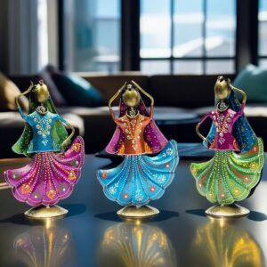 Set of 3 Metal Figurine Dancers Home Decor Item for Set of 3 Metal Figurine Dancers Home Decor Item for Living Room, Bedroom, Wedding Festive Housewarming Gift Showpiece Rajasthani Dancing Dolls