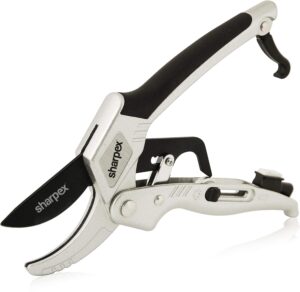 Sharpex Professional Ratchet Pruning Shears – Anvil Type with 3-Stage Sharpex Professional Ratchet Pruning Shears – Anvil Type with 3-Stage Ratcheting Mechanism for 5X Cutting Power, Ideal for Arthritis and Weak Hands (Silver) (Aluminium)