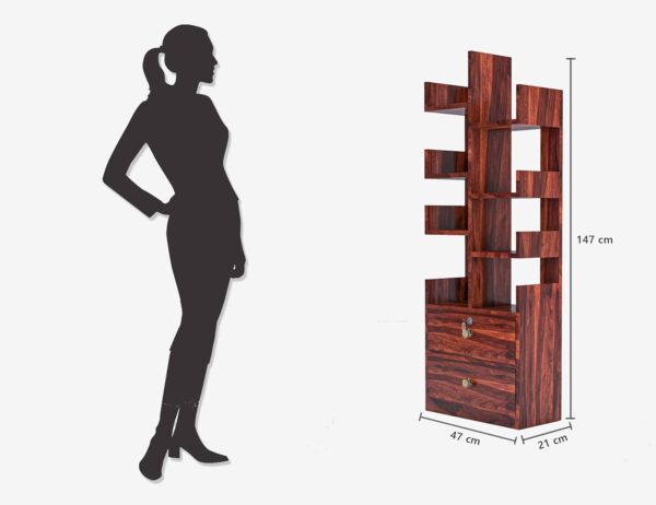 Sheesham Wood Free Standing Book Shelf | Multipurpose Bookshelf Storage Display Rack with 8 Shelf & 2 Drawer with Lock for Ofice | Decorative Corner Shelf Bookcase for Home Decor | Honey