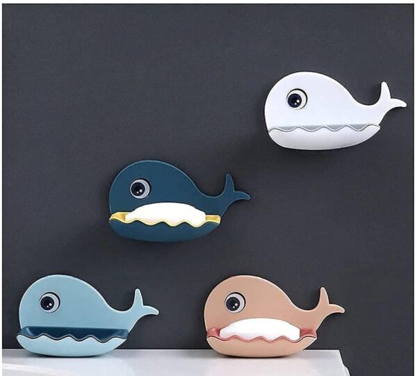 Shivstor Fish Shape Soap Holder for Bathroom Wall Cute Cartoon Adhesive Soap Dish with Drain Plastic Soap Box for Sink Shower Wash Basin Kitchen Wall Mounted Soap Organizer (1 Pcs)