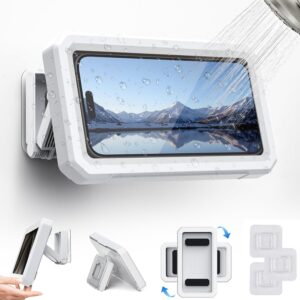 Shower Phone Holder Waterproof, Multi-Angle Adjustable Wall Mounted Phone Holder for Bathroom Bathtub Kitchen Mirror, Compatible with All 4-7" Smartphones