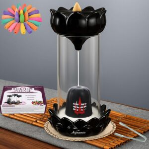 Signamio Aromatic Essence of Ceramic Shivling Backflow dhoop Smoke Fountain Incense Burner Holder with 30 Cones - Lord Shiva Incense Holder for Meditation and Home Décor, Black