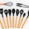 Silicone Kitchen Spatula and Utensils Spoon Set Cooking + Baking Set- 12 Pcs Non-Stick with Wooden Handle-BPA Free, Heat Resistant Item, Flexible Non Toxic Silicon Cookware Tools (Black)