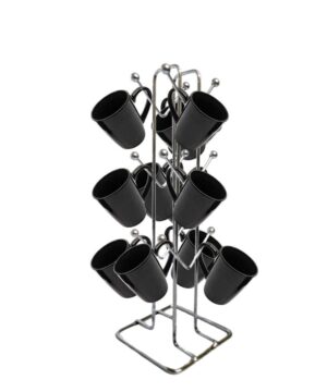 Silver Stainless Steel Tabletop Cubby Shelf Cup Rack - Ideal for Kitchen, Coffee, and Tea Mug Display, Elegant Dining Table Cup Holder for 12 Cups (Pack of1) (NHSP)