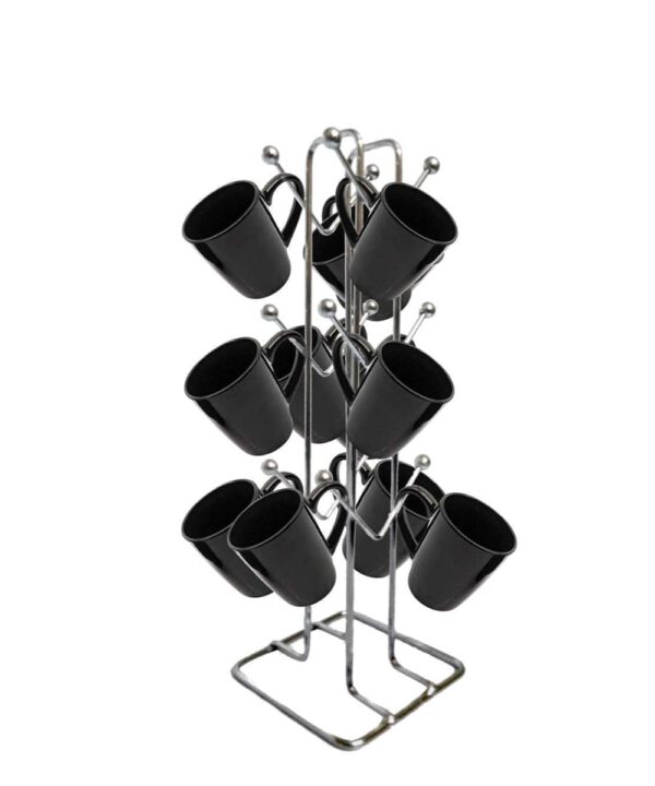 Silver Stainless Steel Tabletop Cubby Shelf Cup Rack - Ideal Silver Stainless Steel Tabletop Cubby Shelf Cup Rack - Ideal for Kitchen, Coffee, and Tea Mug Display, Elegant Dining Table Cup Holder for 12 Cups (Pack of1) (NHSP)