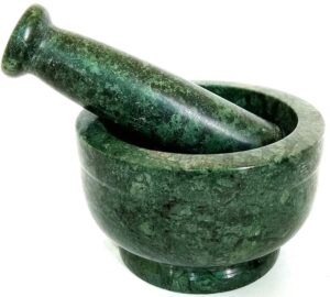 Simran Handicrafts B E Craft, Marble Mortar and Pestle Set, kharad, Masher Spice Mixer/Okhli and musle/Kharal for Kitchen 4 inches, Green Colour