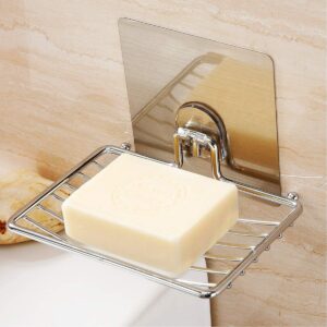 Soap Dish Holder Self Adhesive Wall Mounted Soap Sponge Holder Stainless Steel Storage Saver Rack For Home Kitchen Bathroom Shower