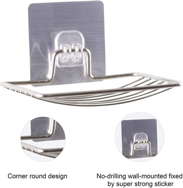 Soap Dish Holder Self Adhesive Wall Mounted Soap Sponge Holder Stainless Steel Storage Saver Rack For Home Kitchen Bathroom Shower