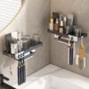 Soap Holder for Bathroom | Plastic Wall Mounted Drain Soap Box for Bathroom | Soap Case | Non-Drill Wall Mount Magic Sticker Self Adhesive (Bathroom Shelve with Soap Dish)