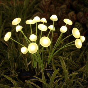 Solar Garden Lights - 2 Pack, Dual Mode LED Solar Mushroom Lights, Waterproof Solar Garden Decoration, Patio, Solar Jellyfish Lights for Garden Ambience (Warm Light)
