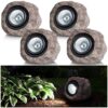 Solar Garden Rock Lights Outdoor - IP65 LED Waterproof Solar Spotlight, Solar Powered Landscape Lights Decorative Garden Stone Light for Pathway, Walkway, Yard, Patio (4 Pack)