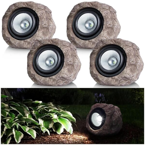 Solar Garden Rock Lights Outdoor - IP65 LED Waterproof Solar Spotlight, Solar Powered Landscape Lights Decorative Garden Stone Light for Pathway, Walkway, Yard, Patio (4 Pack)