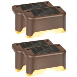 Solar Light Outdoor Waterproof Step Lights Deck Lighting for Steps Stairs Paths Garden Fences Pathway,Outdoor Solar Deck Lights [ Pack of 4, Warm Yellow Light ]