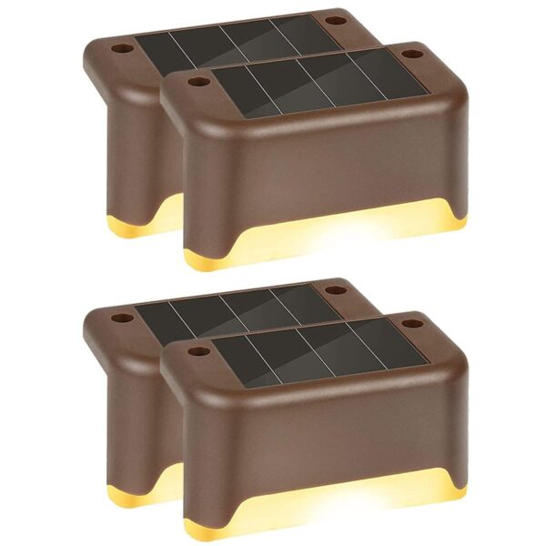Solar Light Outdoor Waterproof Step Lights Deck Lighting for Steps Stairs Paths Garden Fences Pathway,Outdoor Solar Deck Lights [ Pack of 4, Warm Yellow Light ]