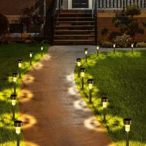 Solar Lights Outdoor, Waterproof Garden Lights for Pathway Walkway Patio Yard Lawn Driveway, Solar Pathway Lights Outdoor Stainless Steel Yard Lights (10)