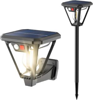 Solar Lights Outdoor with Motion Sensor with 3 Lighting Modes, Ground Mounting and Wall Mounting, Waterproof Outdoor Solar LED Light, Garden Light, Suitable for Garden (4 Pack)