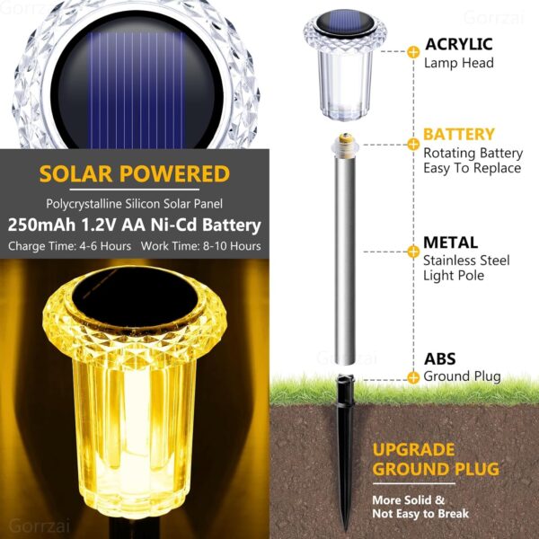 Solar Outdoor Lights 10 Pack Pathway Solar Lights LED Waterproof Stainless Steel Garden Stake for Pathway, Walkway, Sidewalk, Driveway, Lawn (Yellow)