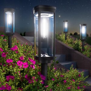 Solar Pathway Lights Outdoor Waterproof, 8 Pack Bright Garden Lights Solar Pathway Lights Outdoor Waterproof, 8 Pack Bright Garden Lights Solar Powered Auto On/Off, Dusk to Dawn Up to 12 Hrs Solar Landscape Lights for Yard Lawn (White, Pack 8)