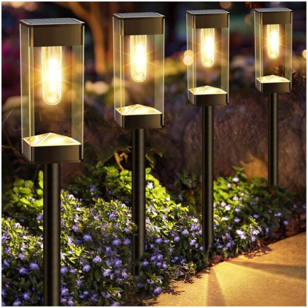 Solar Pathway Lights Outdoor Waterproof Solar Lights Outdoor for Pathway Walkway Sidewalk Yard Patio Garden Decor (Black, 4 Pack)
