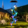 Solar Powered Hummingbird Wind Chime, LED Color Changing Mobile with Solar Powered Hummingbird Wind Chime, LED Color Changing Mobile with Blue Crystal Birds, Outdoor Garden Decor, Hanging Light for Patio, Yard