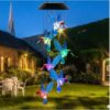 Solar Powered LED Hummingbird Wind Chime, Color Changing Outdoor Garden Light, Mobile Hanging Decoration with Blue Crystal Birds