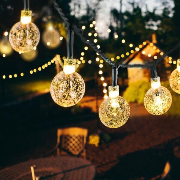 Solar String Lights Outdoor 20 LED Crystal Ball Lights | Waterproof Decorative Garden Lights | Warm Yellow Solar Fairy Lights for Patio, Lawn, Home, Balcony and Party Decor