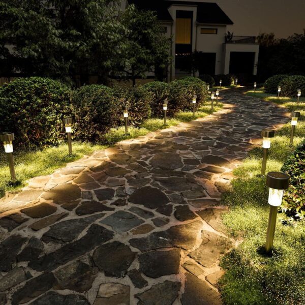 Solpex 16 Pack Solar Lights Outdoor Pathway,Solar Walkway Lights Outdoor,Garden Solpex 16 Pack Solar Lights Outdoor Pathway,Solar Walkway Lights Outdoor,Garden Led Lights for Landscape/Patio/Lawn/Yard/Driveway-Cold White (Stainless Steel) (Warm White)