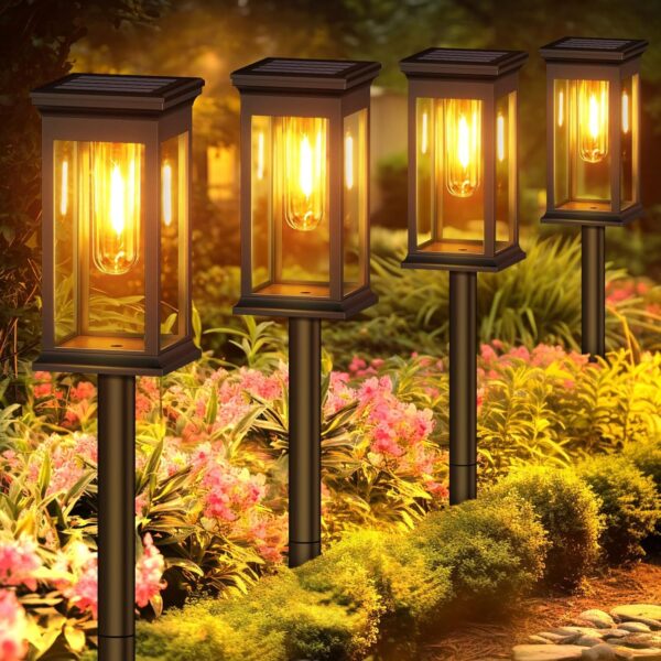Solpex Bright Solar Pathway Lights Outdoor Solar Lights Outdoor LED Solpex Bright Solar Pathway Lights Outdoor Solar Lights Outdoor LED Waterproof with 3000K Tungsten Filament Bulb Landscape Lighting for Yard, Driveway, Garden, Walkway, Lawn (Warm, Pack 6)