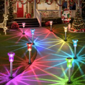 Solpex Solar Outdoor Lights Pathway Solar Lights LED Waterproof Stainless Steel Garden Stake for Pathway, Walkway, Sidewalk, Driveway, Lawn (Multicolor, Pack -6)