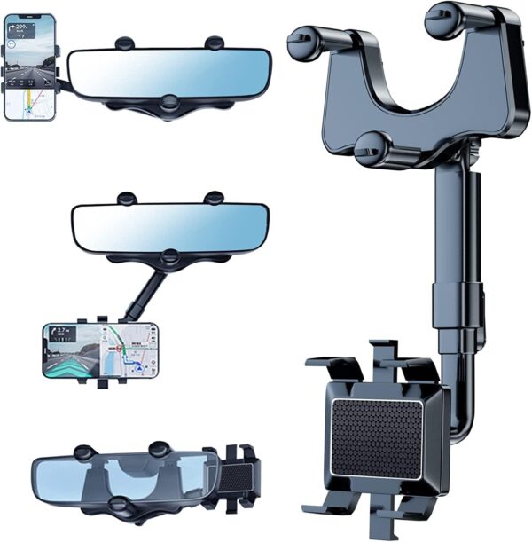 Sounce 360 Rotatable and Retractable Car Smartphones Holder Multifunctional Car Sounce 360 Rotatable and Retractable Car Smartphones Holder Multifunctional Car Rearview Mirror Phone Holder, 360 Degree Rotatable Rear View Mirror Phone Mount, for All Mobile Phones