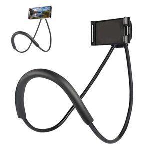 Sounce Lazy Neck Phone Holder Neck Hanging Mobile Cell Phone Stand 360 Rotating Flexible Long Arms Stand Clip Holder Compatibl with 4-7 Inches Smatphones - Black