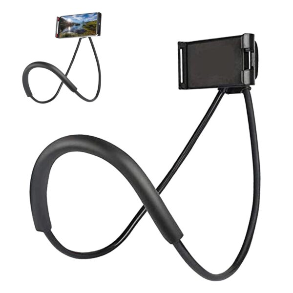 Sounce Lazy Neck Phone Holder Neck Hanging Mobile Cell Phone Stand 360 Rotating Flexible Long Arms Stand Clip Holder Compatibl with 4-7 Inches Smatphones - Black