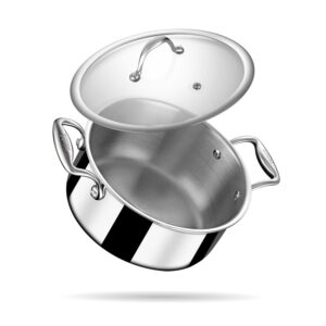 Stahl Artisan Triply 3.8 L, 22 cm Stainless Steel Sauce Stahl Artisan Triply 3.8 L, 22 cm Stainless Steel Sauce Pot | Casserole with Lid, Induction & Gas Stove Compatible, Briyani Pot/Handi (Serves 5-7 People)