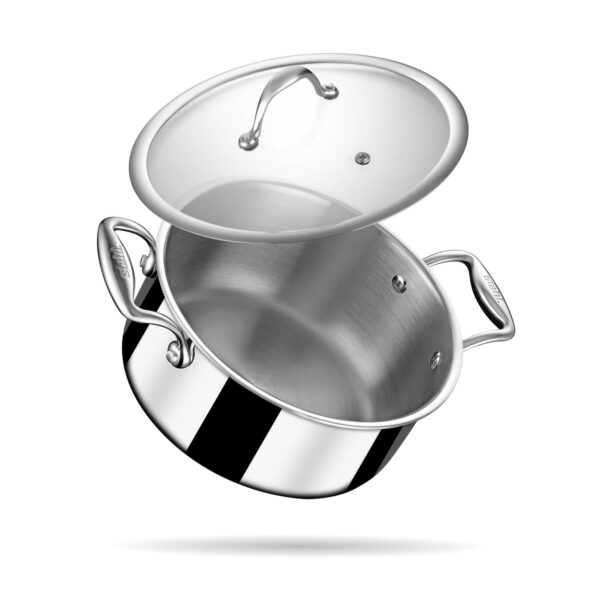 Stahl Artisan Triply 3.8 L, 22 cm Stainless Steel Sauce Stahl Artisan Triply 3.8 L, 22 cm Stainless Steel Sauce Pot | Casserole with Lid, Induction & Gas Stove Compatible, Briyani Pot/Handi (Serves 5-7 People)