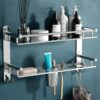 Stainless Steel Multi-use Rack, Bathroom Shelf, Soap Stand, Tumbler and Toothbrush Holder, Bathroom Accessories, Silver, Number of Shelves 2