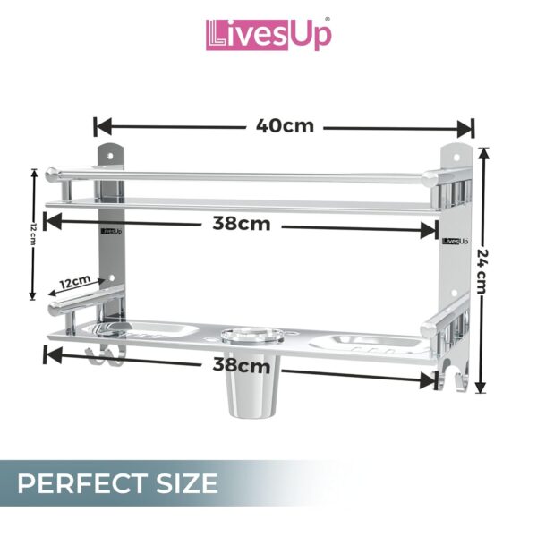 Stainless Steel Multi-use Rack, Bathroom Shelf, Soap Stand, Tumbler and Toothbrush Holder, Bathroom Accessories, Silver, Number of Shelves 2