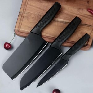 Stainless Steel Professional Kitchen Knife Set, 3-Piece Meat and Chef's Knife with Non-Slip Handle, Manual Sharpening for Home and Restaurant Use, Includes Covers