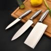 Stainless Steel Professional Premium Japanese Kitchen Knife Set | Meat Knife | Chef Knife with Non-Slip Handle Razor Sharp Manual Sharpening for Home Kitchen and Restaurant (Silver, 3 Piece)