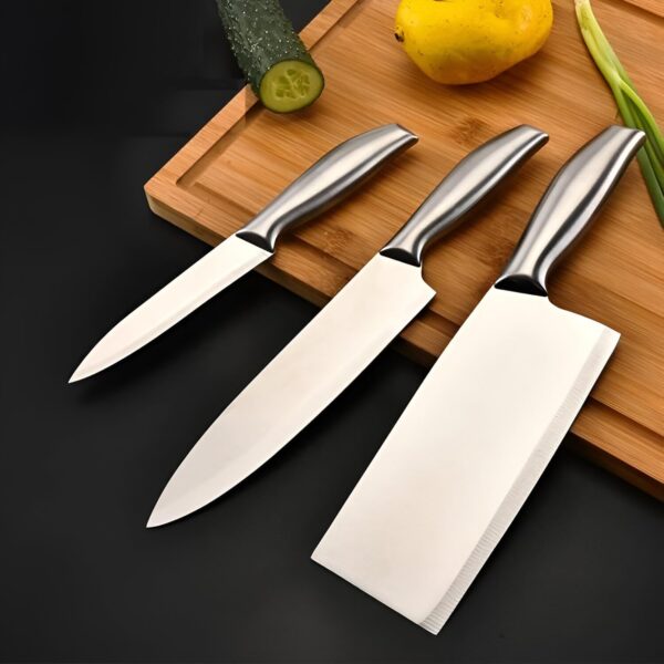 Stainless Steel Professional Premium Japanese Kitchen Knife Set | Meat Knife | Chef Knife with Non-Slip Handle Razor Sharp Manual Sharpening for Home Kitchen and Restaurant (Silver, 3 Piece)