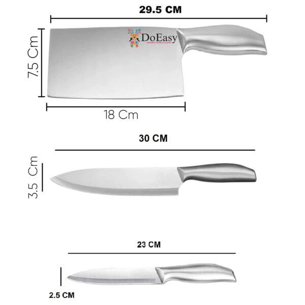 Stainless Steel Professional Premium Japanese Kitchen Knife Set | Meat Knife | Chef Knife with Non-Slip Handle Razor Sharp Manual Sharpening for Home Kitchen and Restaurant (Silver, 3 Piece)